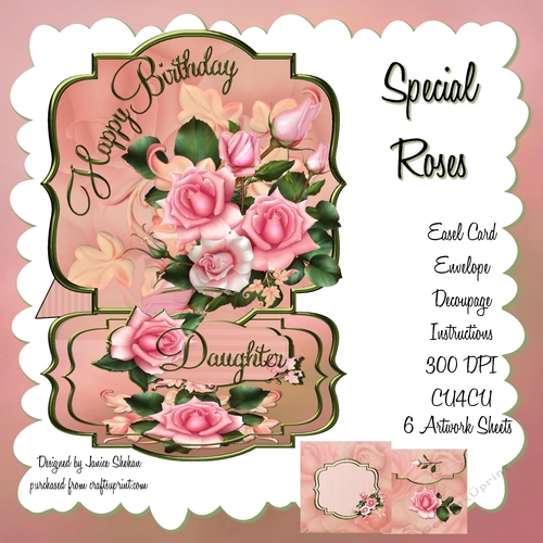 SPECIAL ROSES - EASEL CARD DECOUPAGE AND ENVELOPE KIT 