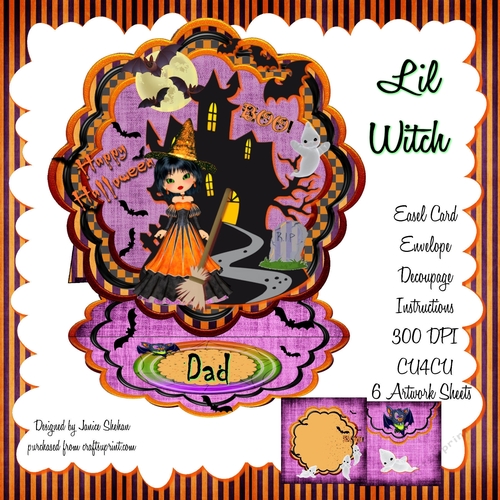 CUTE  HALLOWEEN WITCH EASEL CARD AND ENVELOPE KIT