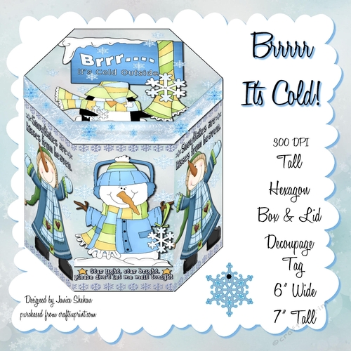 CHRISTMAS SNOWMEN - HEXGONAL FAVOR GIFT BOX DECOUPAGE