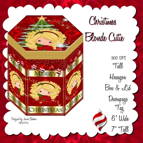 CHRISTMAS GIRL BLONDE - HEXGONAL FAVOR GIFT BOX DECOUPAGE