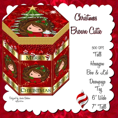 CHRISTMAS GIRL BROWN - HEXGONAL FAVOR GIFT BOX DECOUPAGE