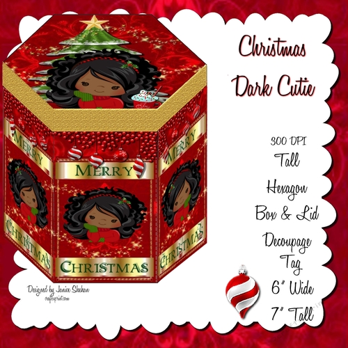 CHRISTMAS GIRL DARK - HEXGONAL FAVOR GIFT BOX DECOUPAGE