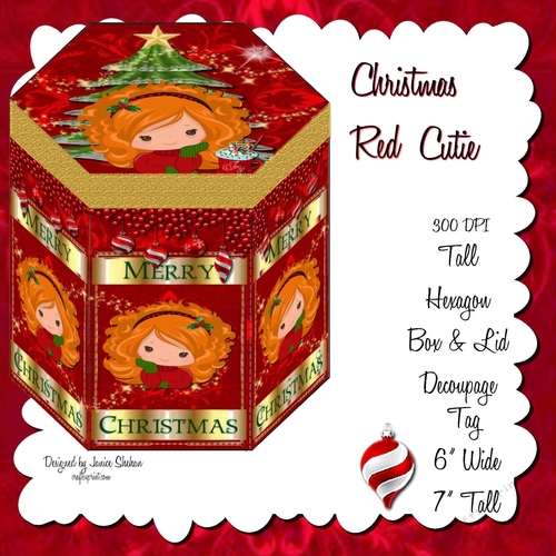 CHRISTMAS GIRL RED - HEXGONAL FAVOR GIFT BOX DECOUPAGE
