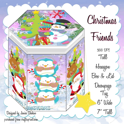 CHRISTMAS FRIENDS - HEXGONAL FAVOR GIFT BOX DECOUPAGE