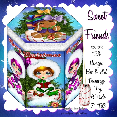 SWEET FRIENDS - HEXAGONAL FAVOR GIFT BOX DECOUPAGE