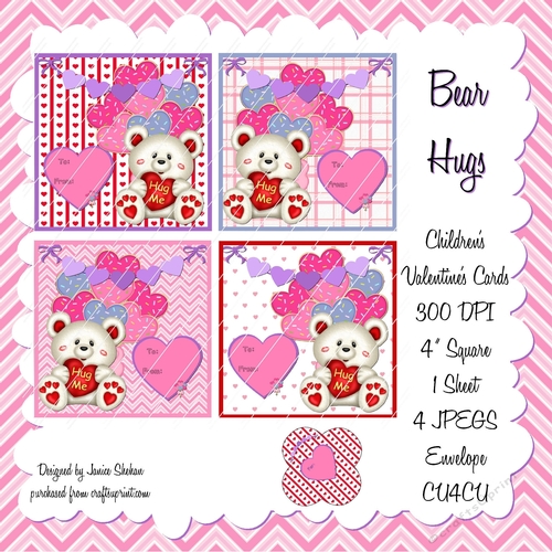 VALENTINE DAY CARDS FOR CHILDREN TO SEND TO SCHOOL MATES - BEAR HUGS
