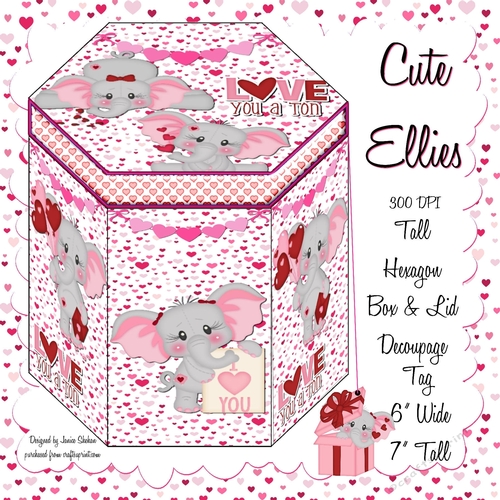 VALENTINE HEXAGONAL GIFT BOX - CUTE ELLIES ELEPHANTS
