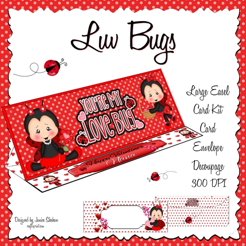 VALENTINE DAY LARGE DL CARD AND ENVELOPE SET - LUV BUGS