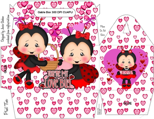 GABLE TOP GIFT BOX - VALENTINES DAY LOVE BUG LADY BUGS