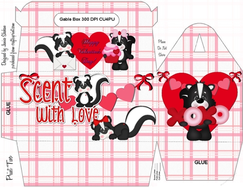 GABLE TOP GIFT BOX - VALENTINES DAY SCENT WITH LOVE SKUNKS BOYS AND GIRLS