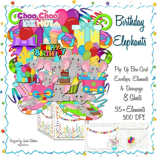 POP UP BOX CARD 3D - BIRTHDAY ELEPHANTS