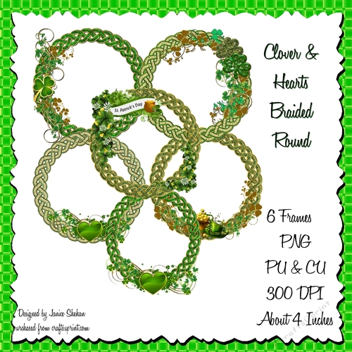 ST. PATRICKS DAY FRAMES - ROUND BRAIDED SHAMROCKS AND HEARTS