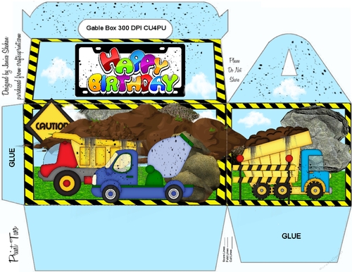 TRUCKS - LOLLIES - GABLE TOP BOX FOR BOYS BIRTHDAY