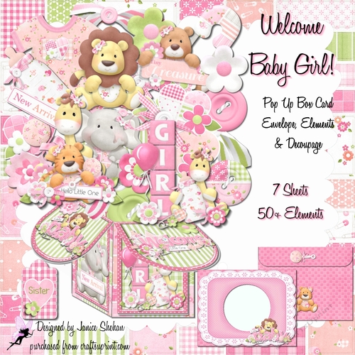 3D POP UP BOX CARD KIT - WELCOME BABY GIRL