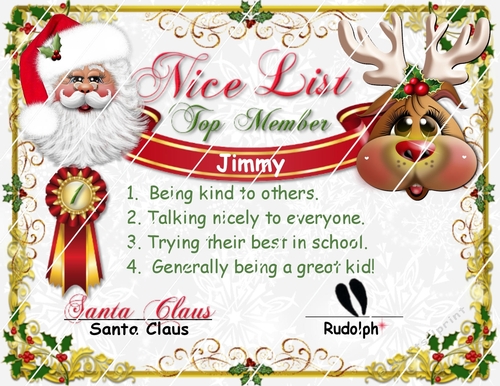 ENGLISH SANTAS GOOD LIST CERTIFICATE WITH RUDOLPH