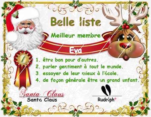 FRENCH SANTAS GOOD LIST CERTIFICATE WITH RUDOLPH