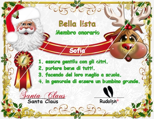 ITALIAN SANTAS GOOD LIST CERTIFICATE WITH RUDOLPH