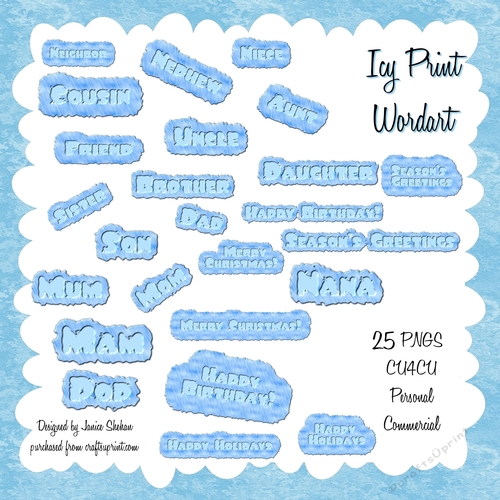 ICY PRINT WORDART TAGS