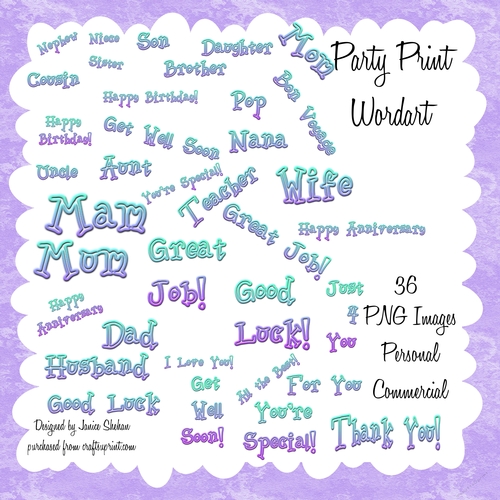 PARTY PRINT WORDART TAGS