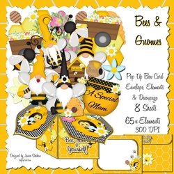 BIRTHDAY, GET WELL - 3D POP UP BOX CARD KIT - GNOMES AND BEES