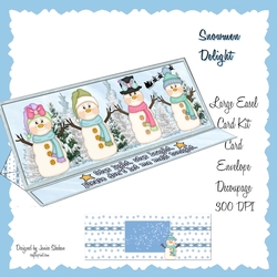 LARGE DL CARD, DECOUPAGE AND ENVELOPE KIT - SNOWMEN DELIGHT