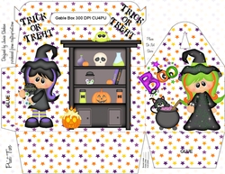 HALLOWEEN GABLE TOP BOX  -  CUTE LITTLE WITCHES
