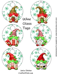 WINE GLASS TAGS CHRISTMAS GNOMES GNOME