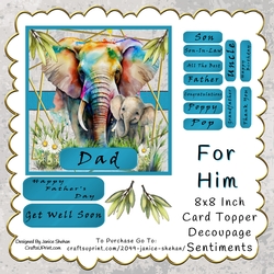FATHERS DAY 8X8 INCH CARD AND DECOUPAGE ELEPHANTS