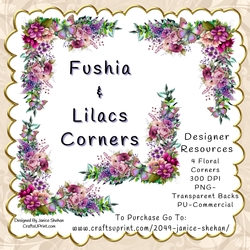 FUSHIA AND LILACS DESIGNER RESOURCE FLORAL CORNER PNG CLIPART
