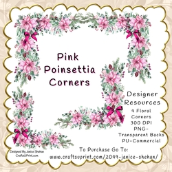 PINK CHRISTMAS POINSETTIAS  DESIGNER RESOURCE FLORAL CORNER PNG CLIPART
