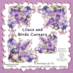 LILACS AND BIRDS FLORAL FLOWER CORNER PNG CLIPART