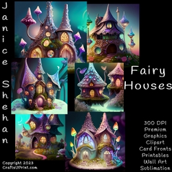 FAIRY HOUSES, BACKGROUND, BUNDLE, CARD FRONTS, CLIPART, SUBLIMATION, PNG