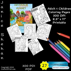 27 DINOSAUR, COLOUR ING BOOKS, PREHISTORIC, CHILDREN, ADULT, PRINTABLE DIGITAL COLORING SHEETS, COLORING PAGES, COLORING BOOK,