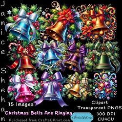 GORGEOUS CHRISTMAS BELLS, CLIPART, SUBLIMATION, PNG, CU4CU, 