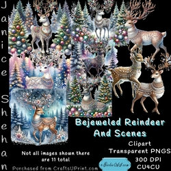 BEJEWELED REINDEER, CHRISTMAS, CLIPART, SUBLIMATION, CARDS,