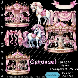 PINK, CAROUSEL, PONY, CLIPART, SUBLIMATION, CARDS,GIRLS, PARTY