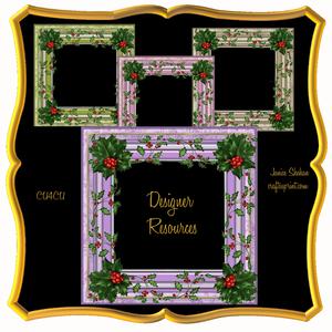 Christmas Holly, Poinsettia and Gold 4 Frames