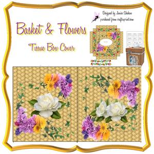 Basket & Flowers Tall Tissue Box Kleenex Cover