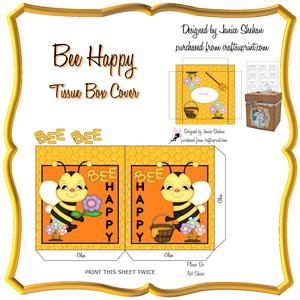 Bee Happy Kleenex Tissue Box Cover Holder Decoupage