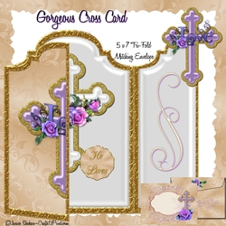 TRI-FOLD CARD AND ENVELOPE KIT - GORGEOUS CROSS DECOUPAGE CARD