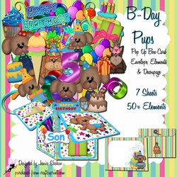 3D POP UP BOX CARD KIT - B-day Pups