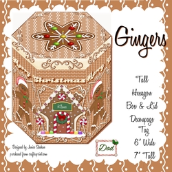 GORGEOUS TALL HEXAGONAL DECOUPAGE BOX - GINGERS