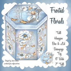 GORGEOUS TALL HEXAGONAL DECOUPAGE BOX - FROSTED FLORALS