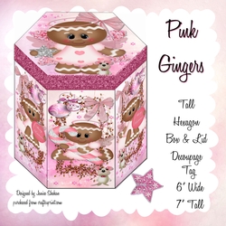 GORGEOUS TALL HEXAGONAL DECOUPAGE BOX - PINK GINGERS