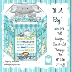 GORGEOUS TALL HEXAGONAL DECOUPAGE BOX - ITS A BOY!