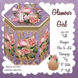 GORGEOUS TALL HEXAGONAL DECOUPAGE BOX - GLAMOUR GIRL