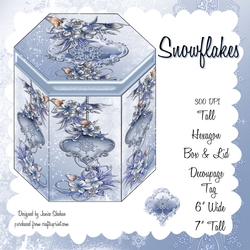 GORGEOUS TALL HEXAGONAL DECOUPAGE BOX - SNOWFLAKES