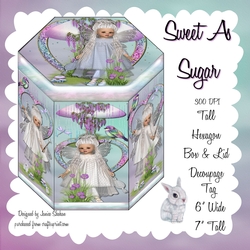 GORGEOUS TALL HEXAGONAL DECOUPAGE BOX - SWEET AS SUGAR