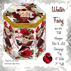 GORGEOUS TALL HEXAGONAL DECOUPAGE BOX - WINTER FAIRY