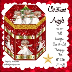 GORGEOUS TALL HEXAGONAL CHRISTMAS DECOUPAGE BOX - CHRISTMAS ANGELS